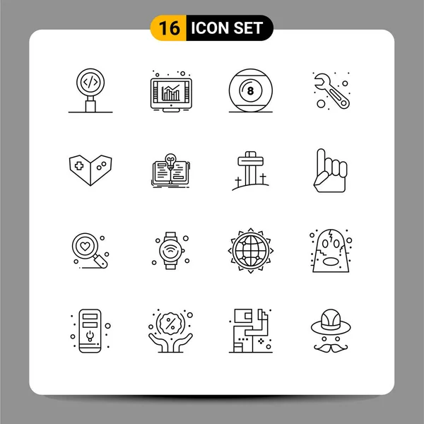 游戏垫 播放可编辑向量设计元素的16行符号和符号的库存向量包 — 图库矢量图片