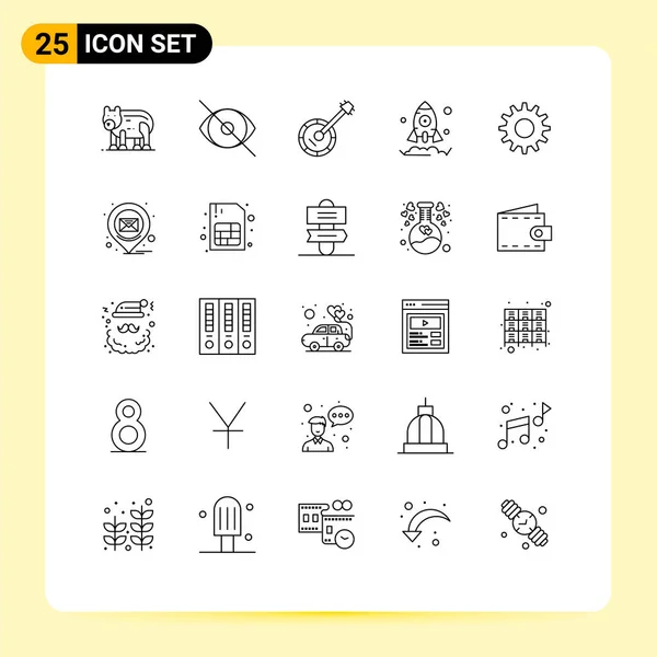 Mobile Interface Line Set Pictograms Cogs Launch Human Business Music — Vector de stock