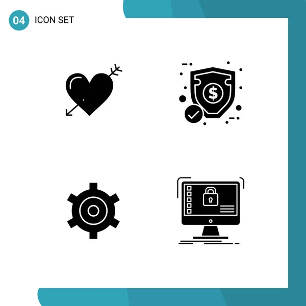 Pack Creative Solid Glyphs Heart Gear Love Ecommerce Cogs Editable — Stock Vector