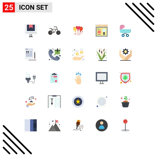 Mobile Interface Flat Color Set Pictograms Kids Trolly Love Education — Archivo Imágenes Vectoriales