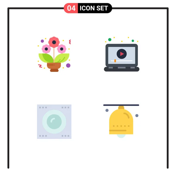 Thematic Vector Flat Icons Editable Sysymbols Bouquet Gadgets Ads Play — Vector de stock