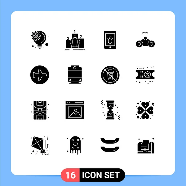 Mobile Interface Solid Glyph Set Pictograms Airport Aero Plane Mobile — 스톡 벡터