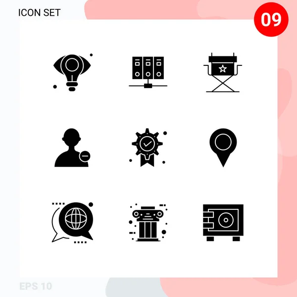 Universal Solid Glyphs Set Web Mobile Applications Medal Badge Chair — 스톡 벡터