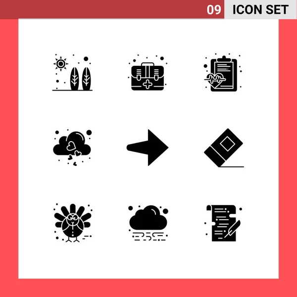 Universal Solid Glyphs Set Web Mobile Applications Right Fall Check — Archivo Imágenes Vectoriales