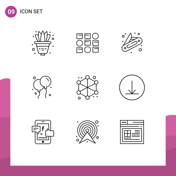 Set Vector Outlines Grid Web Data Camping Analytics Fly Editable — Vector de stock