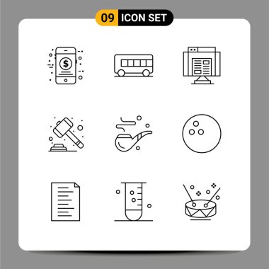 Günümüzün modern İşaretleri ve Sembolleri 9 Kullanıcı Arayüzü Özeti Paketi, puro, tarayıcı, hukuk, mahkeme Düzenlenebilir Vektör Tasarım Elemanları