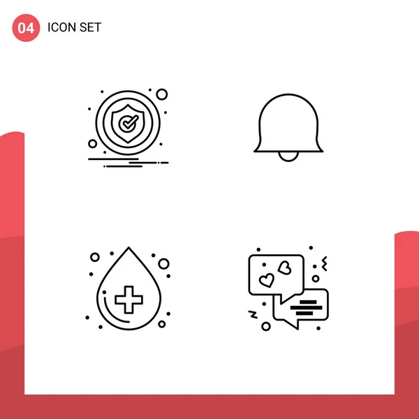 アラート ヘルスケア セキュリティ Twitter チャットなどのWeb印刷メディアのための4つのモダンなファイルラインフラットカラーサインとシンボルのパック編集可能なベクトルデザイン要素 — ストックベクタ