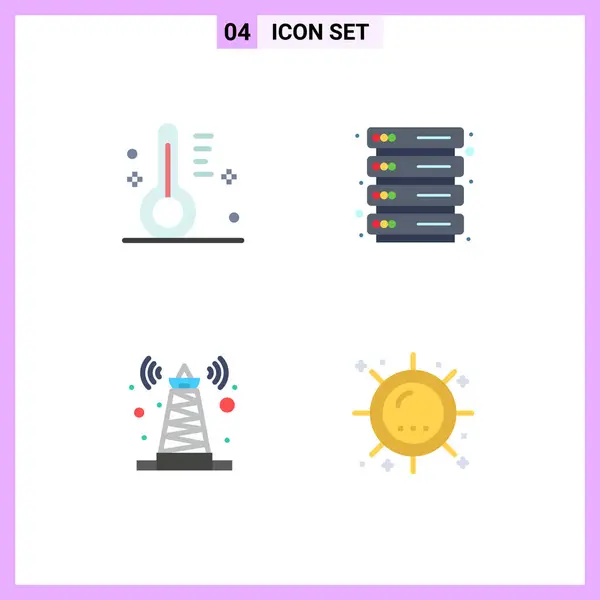 Set Commercial Flat Icons Pack Cloudy Tower Temperature Server Heat — Stock Vector