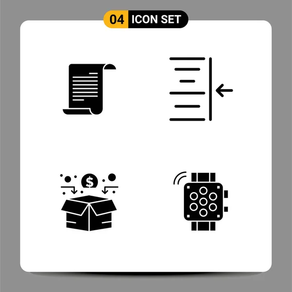 Set Commercial Solid Glyphs Pack File Network Usa Text Watch — Archivo Imágenes Vectoriales