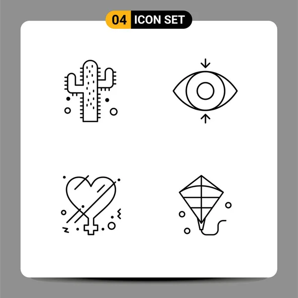 Symboles Icône Universelle Groupe Lignes Filetage Modernes Couleurs Plates Cactus — Image vectorielle