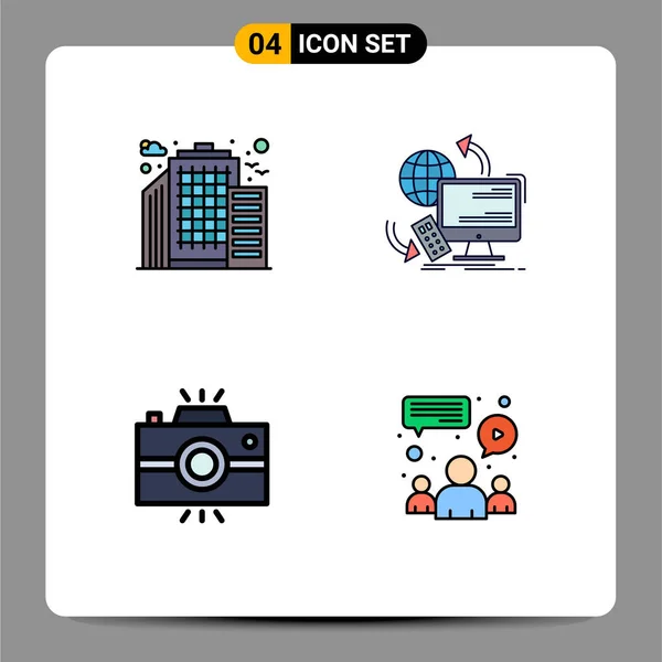 Universal Icon Symbols Group Modern Filledline Flat Colors Building Camera — Vetor de Stock