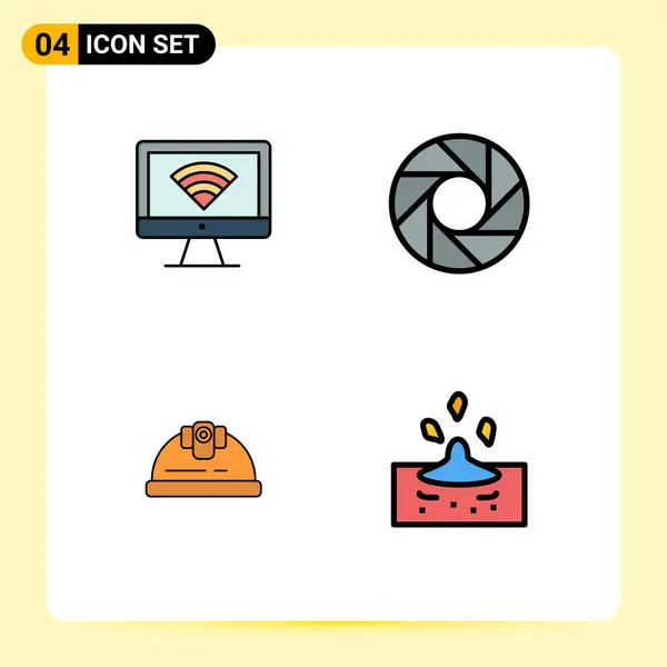 Filledlineフラットカラーパックコンピュータ マルチメディア ドロップ編集可能なベクトルデザイン要素の4ユニバーサルシンボルのパック — ストックベクタ