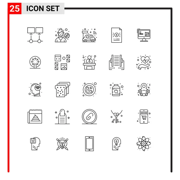 Gruppe Von Modernen Linien Set Für Computer Datei Auto Wirtschaft — Stockvektor