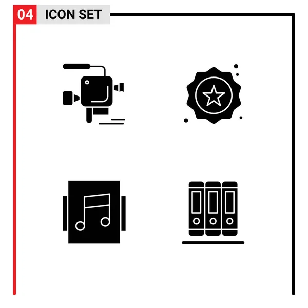 Set Van Vector Solid Glyphs Grid Voor Camera Muziek Filmcamera — Stockvector