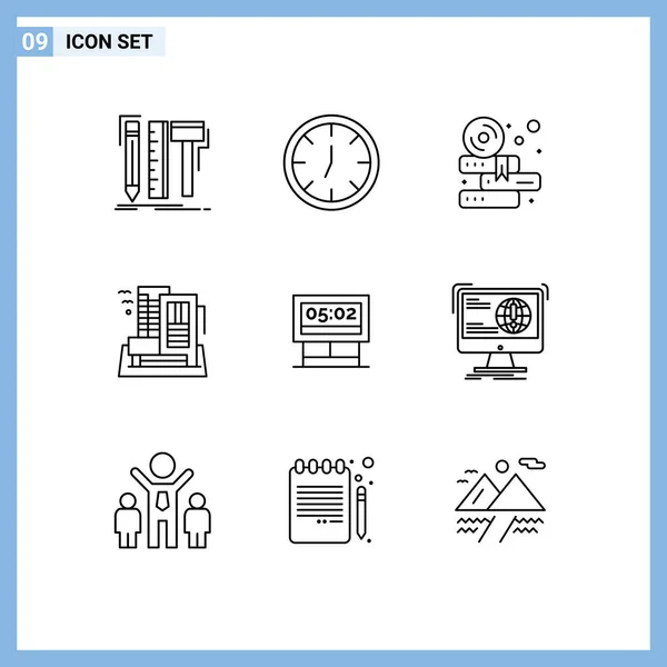 Set Modern Icons Symbols Signs Board Home Books City Hotel — Stock Vector