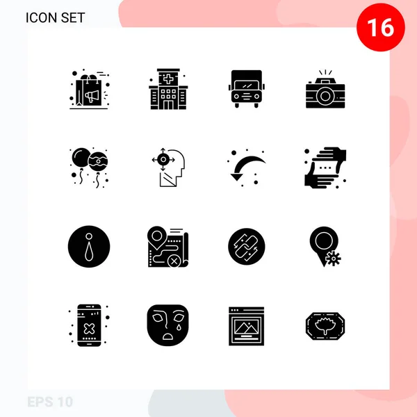 Set Modern Icons Symbols Signs Balloon Photo Building Image Van — Stock Vector