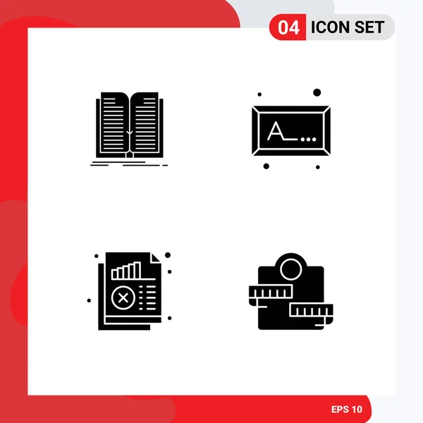 Pictogram Set Simple Solid Glyphs Application Chart Book Picture Statistics — Stock Vector