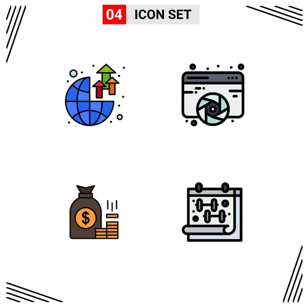Set Modern Icons Sysymbols Signs Global Money Profit Fine Arts — Vector de stock