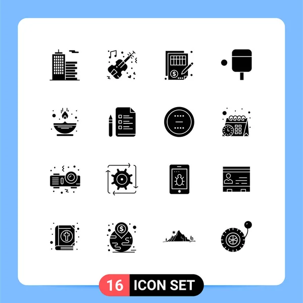 Mobile Interface Solid Glyph Set Pictograms Lamp Fire Accuracy Sport — Stock Vector