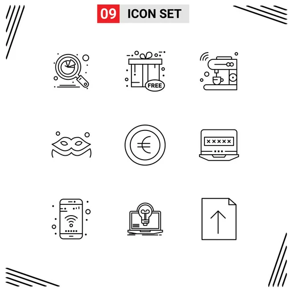 User Interface Outline Pack Modern Signs Symbols Coin Mask Gift — Vetor de Stock