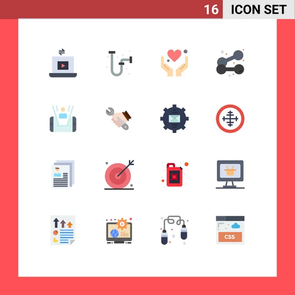 Modern Set Flat Colors Symbols Laptop Heart Play Industrial Motivation - Stok Vektor