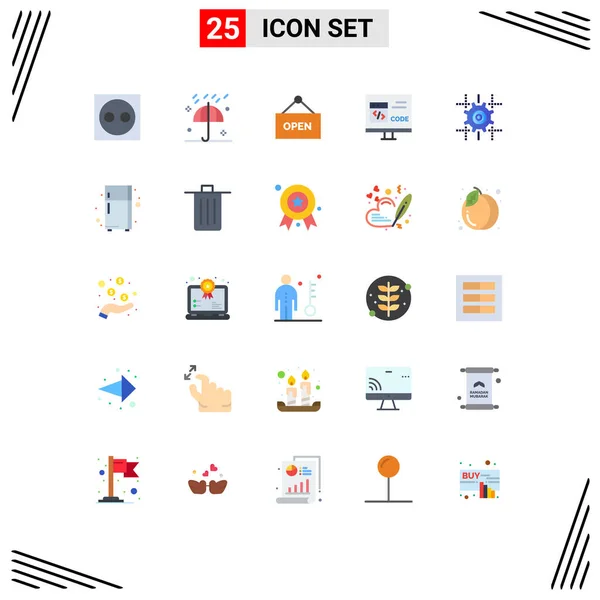 Set Modern Icons Sysymbols Signs Development Coding Umbrella Code Sign — Vector de stock