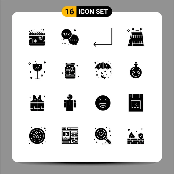 Modern Set Solid Glyphs Pictograph Carnival Equipment Money Construction Enter — Stock Vector