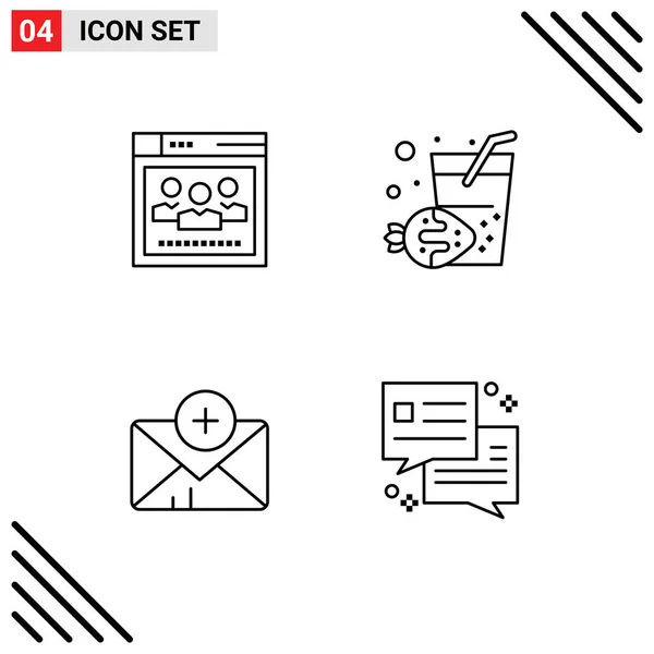 Mobile Interface Line Set Pictograms Browser Mail Education Summer Dialog — Vector de stock