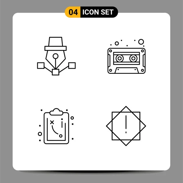 Set Modern Icons Symbols Signs Pen Path Design Audio Cassette — Stock Vector