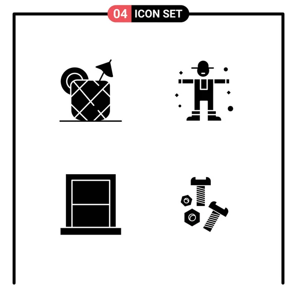 Mobile Interface Solid Gyph Set Pictograms Pineapple Bedroom Drink Rural — Archivo Imágenes Vectoriales