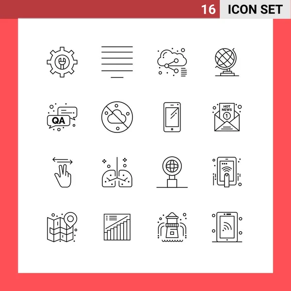 Vector Icon Pack Line Signs Symbols Sky Question Share Globe — 스톡 벡터