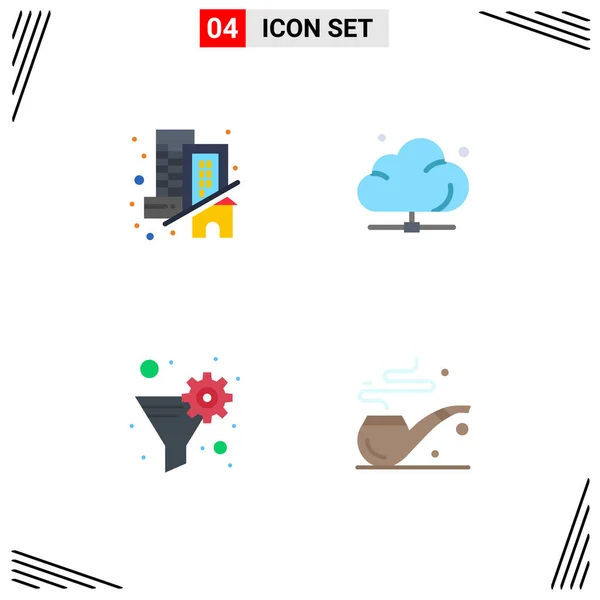 Mobile Interface Flat Icon Set Pictograms Building Data Filter Real — Stock Vector