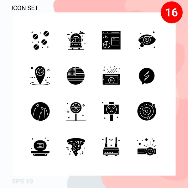 Modern Set Solid Glyphs Pictograph Local Healthcare Data Ophthalmology Eye — Archivo Imágenes Vectoriales