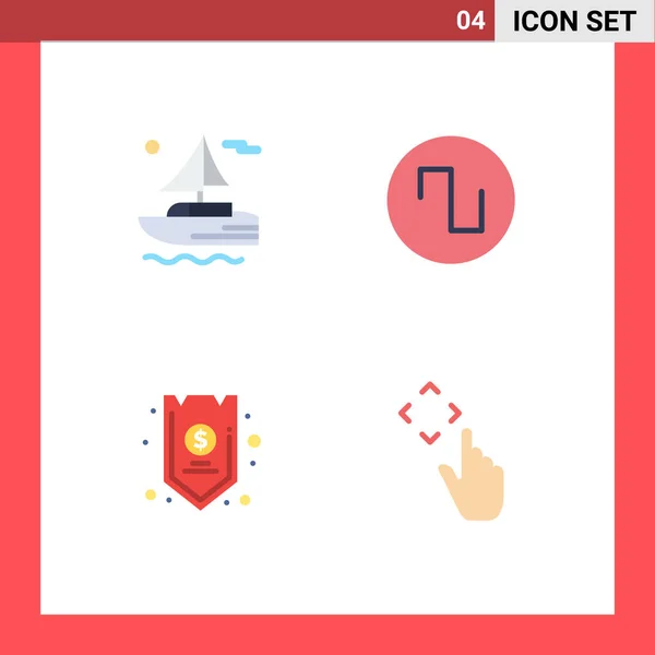 Set Commercial Flat Icons Pack Boat Funds Sound Safe Finger — Stock Vector