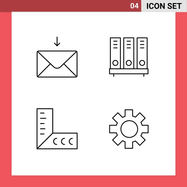 User Interface Pack Basic Filledline Flat Colors Mail Ruler Archive — Stock Vector