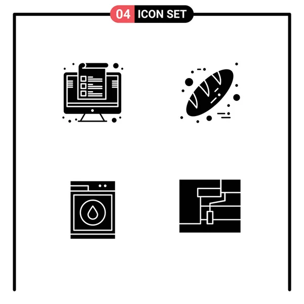 Set Commercial Solid Glyphs Pack Computer Laundry Management Bread Washing — Archivo Imágenes Vectoriales