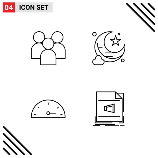 Mobile Interface Line Set Pictograms Employees Performance Organization New Moon — Vector de stock