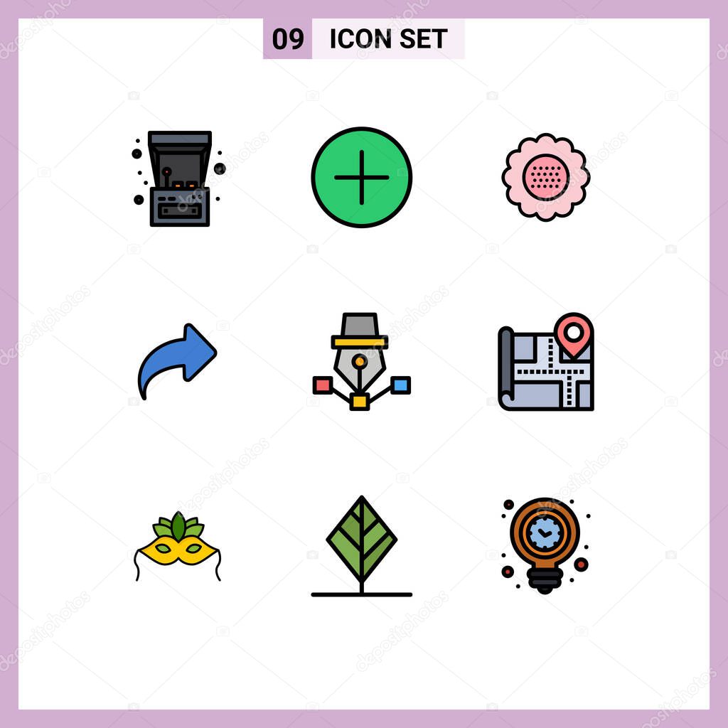 9 Creative Icons Modern Signs and Symbols of pen, right, flora, direction, spring Editable Vector Design Elements