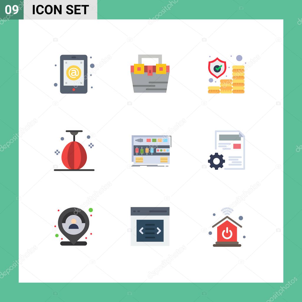 Set of 9 Modern UI Icons Symbols Signs for speed, boxing, material, bag, money Editable Vector Design Elements