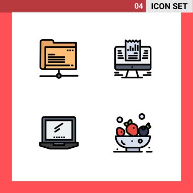 4 Kullanıcı Arayüzü Modern İşaretler ve Semboller Düz Renk Paketi, bilgisayar, depolama, dizüstü bilgisayar, aygıt Düzenlenebilir Vektör Tasarım Elemanları
