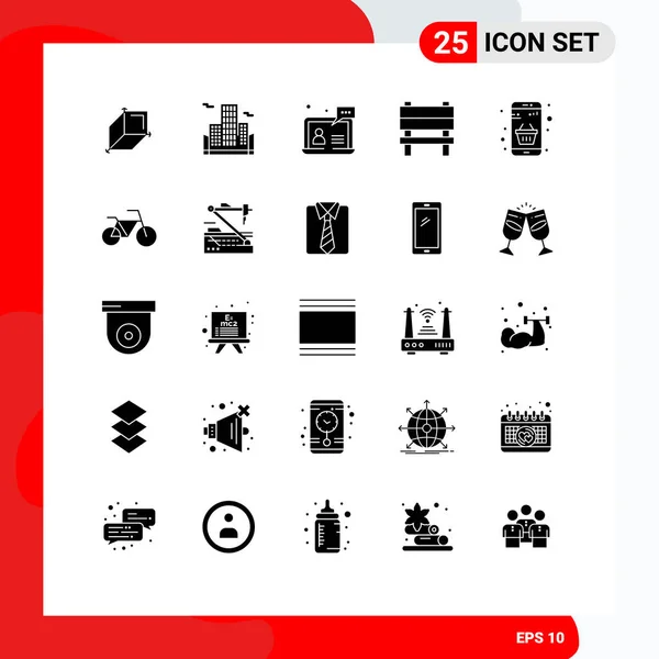 Set Commercial Solid Glyphs Pack Cart Basket User Interior Chair — Vector de stock