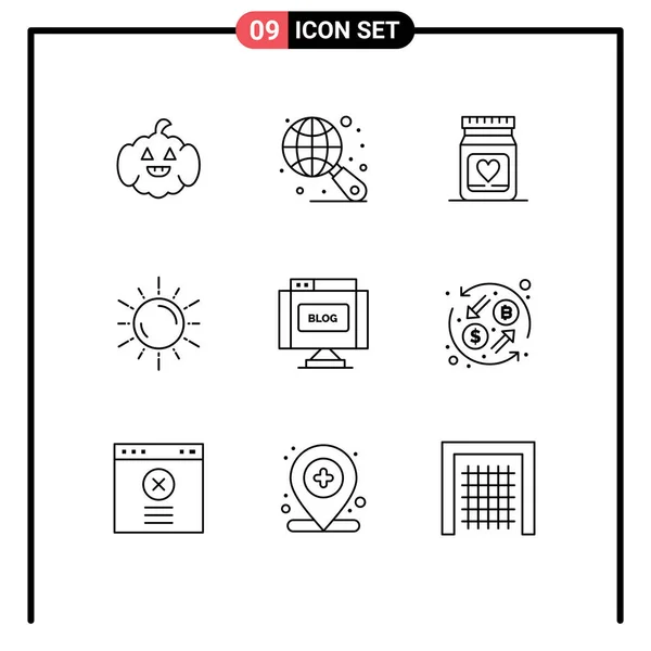 Set Modern Icons Sysymbols Signs Internet Blog Heart Weather Planet — Archivo Imágenes Vectoriales