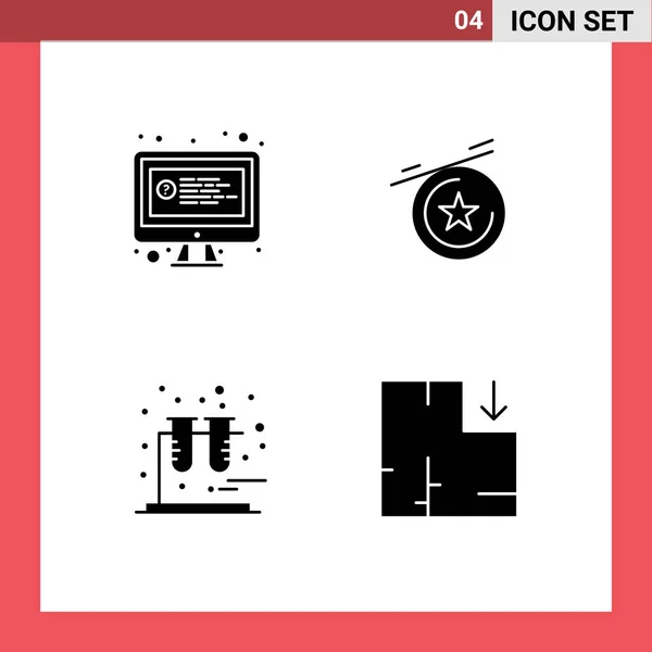 Group Modern Solid Glyphs Set Computer Apartment Chat Chemistry Scheme — 스톡 벡터