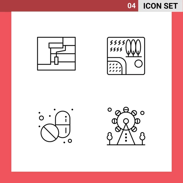 Mobile Interface Line Set Pictograms Construction Medical Tool Rain Tablet — Stock Vector