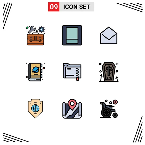 Set Modern Icons Sysymbols Signs Folder Space Mail Science Fiction — Archivo Imágenes Vectoriales