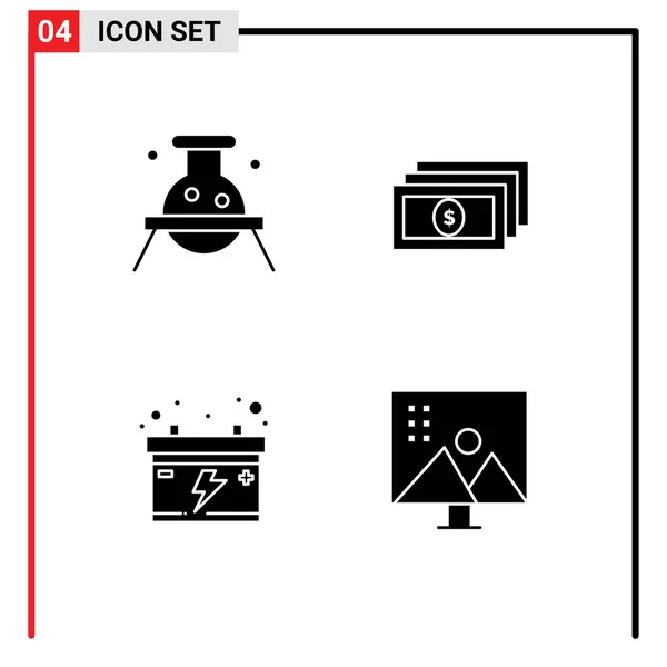 User Interface Solid Glyph Pack Modern Signs Symbols Biochemistry Battery — Stock Vector