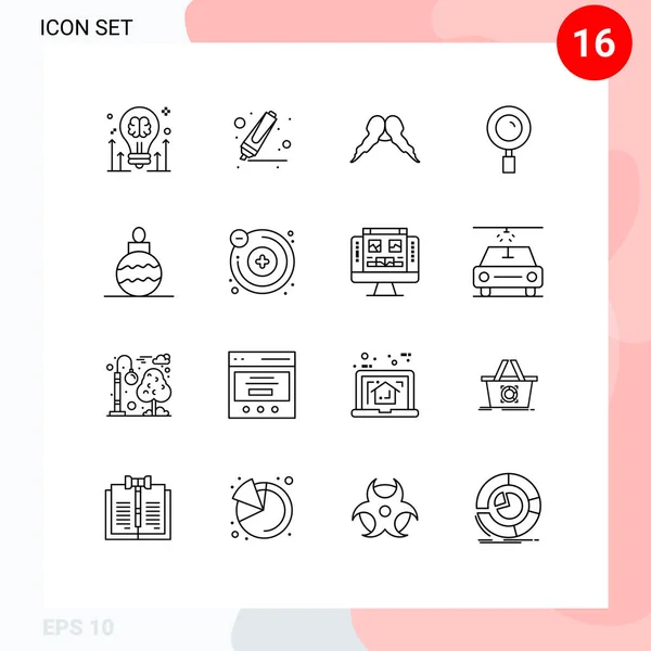 Set Modern Icons Sysymbols Signs New Year Magnifying Moustache Magnifier — Vector de stock
