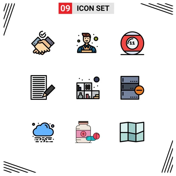 パッケージの9創造的なFilledlineフラット色の生活 ゲーム お問い合わせ編集ベクトルデザイン要素の色 — ストックベクタ