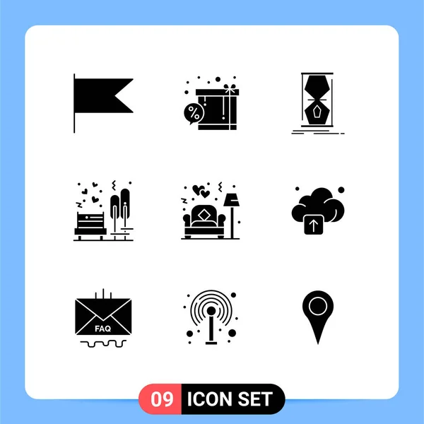 Set Commercial Solid Glyphs Pack Couch Park Clock Bench Love — Archivo Imágenes Vectoriales