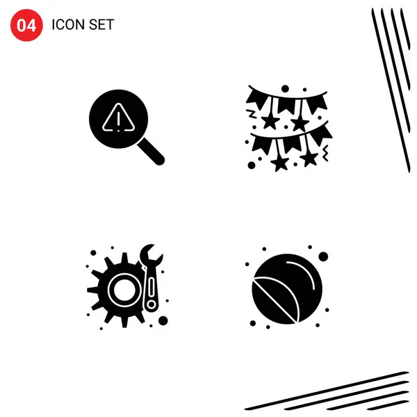 Universal Solid Glyphs Set Web Mobile Applications Find Maintenance Error — Stock Vector